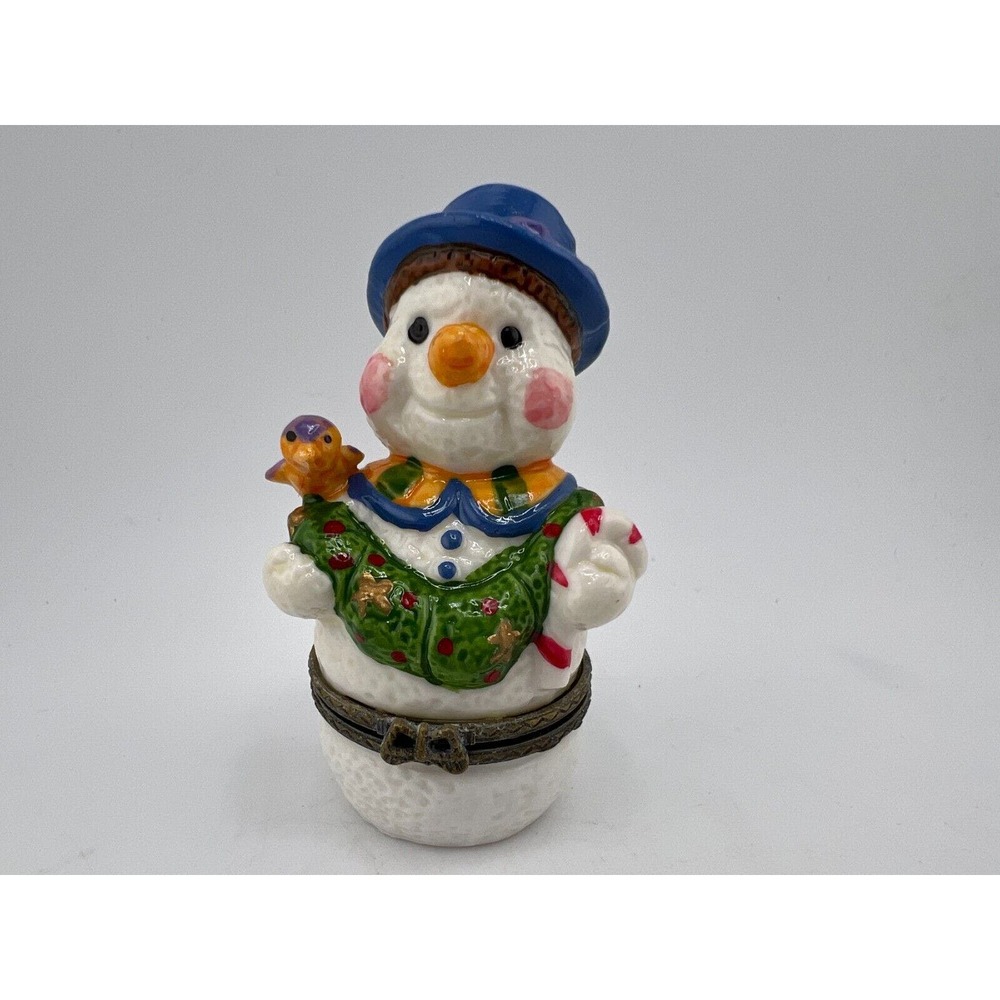 Porcelain Hinged Box - Kurt Adler Snowman‎ with Red Bird Trinket Box